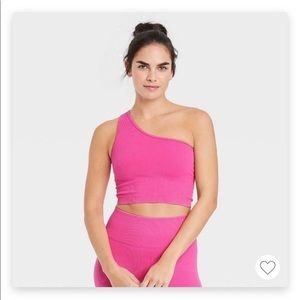 Joylab set hot pink one shoulder ribbed top & leggings. Gently worn. Size small